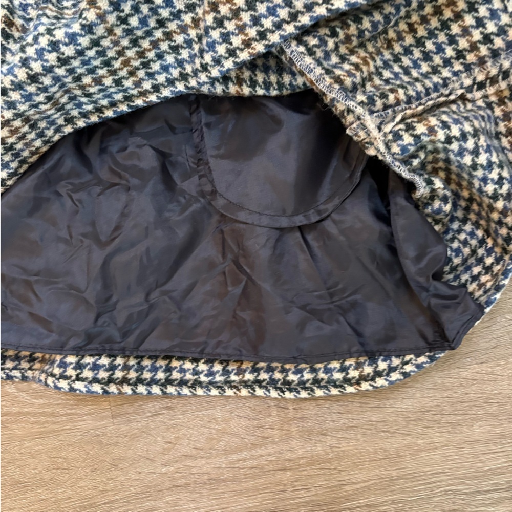 J. Crew Black, Blue, Tan Houndstooth A-Line Skirt Wool Size 2 Ruffle Lined​ - Picture 2 of 9